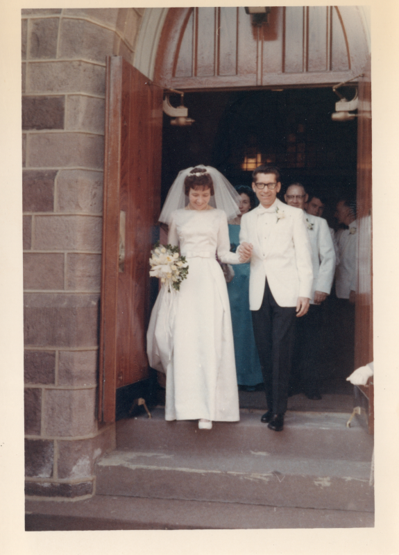Bride and groom walk out of the church at 18th and Spring Garden Streets