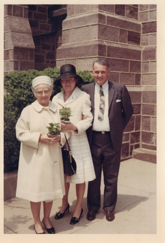 Two older women and a man outside of the building at 18th and Spring Garden Streets