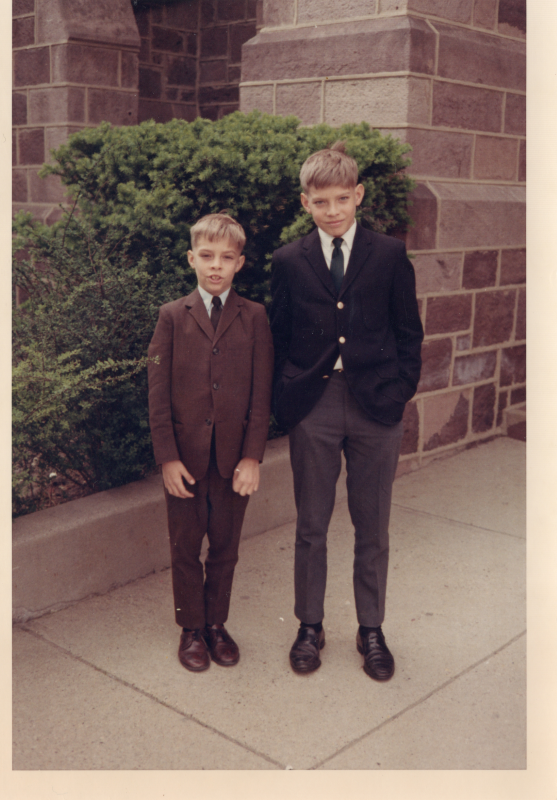 Two boys outside of the building at 18th and Spring Garden streets