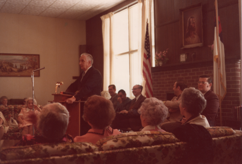 Pastor Roberson addresses an older audience