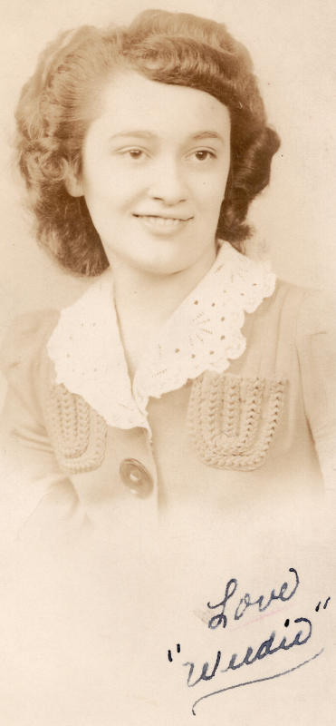 Portrait of "Weedie" Bragg with text reading, "Love 'Weedie'"