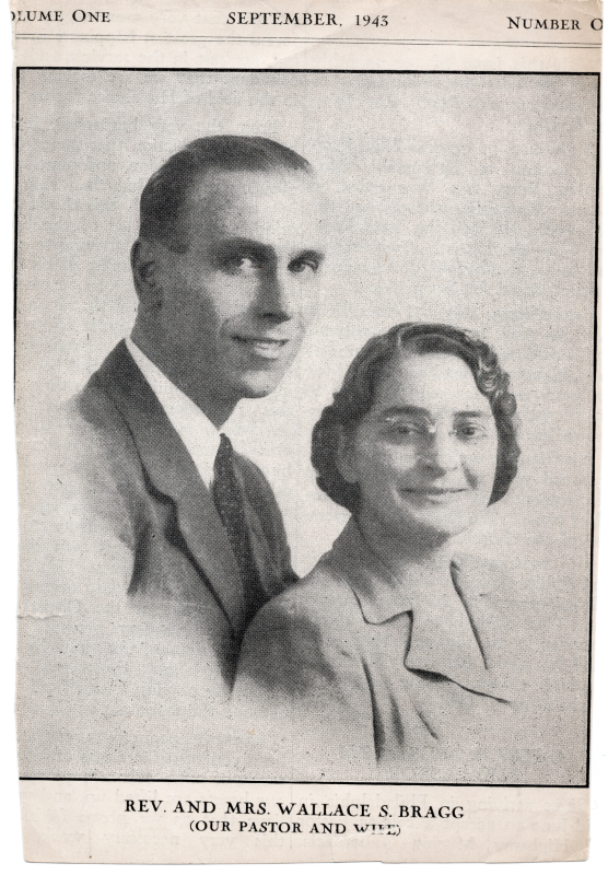 Portrait of the Braggs reading, "Rev. and Mrs. Wallace S. Bragg (Our Pastor and Will)"