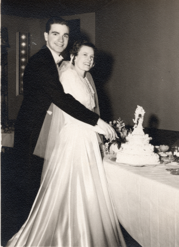 Lillian and Robert Watters cut their wedding cake