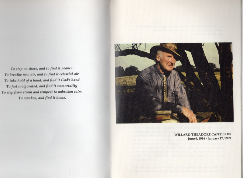 Page two: poem, Page three: portrait of Willard Cantelon with his birth date and date of passing