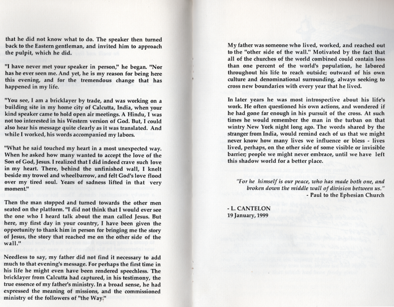 Page six and seven: continuation of Lee Cantelon's reflection