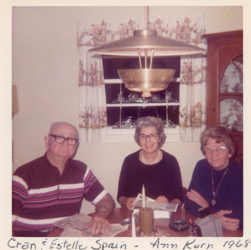 Cran Spain, Estelle Spain, and Ann Korn sit together around a table