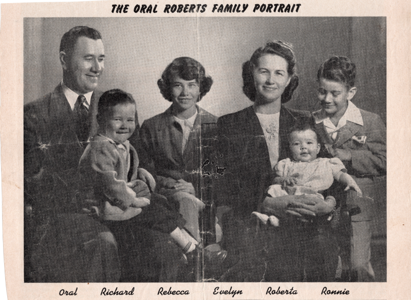 Portrait of Oral Roberts, his wife, his two sons, and his two daughters