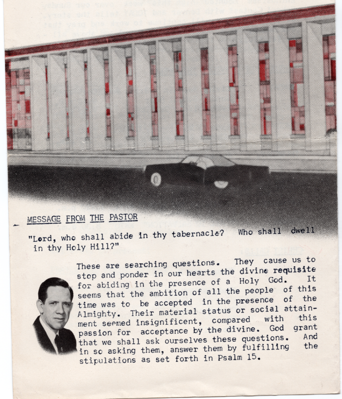 Back cover: sketch of the church exterior, message from the passage