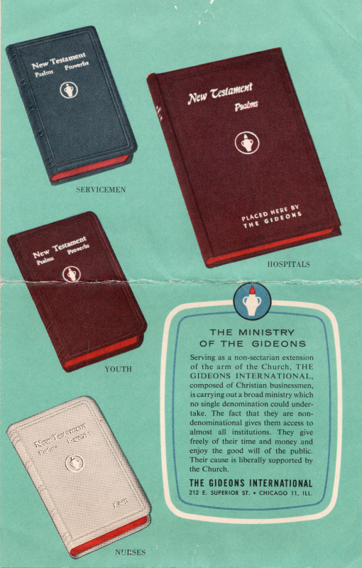 Back cover: more information about the Gideon ministry
