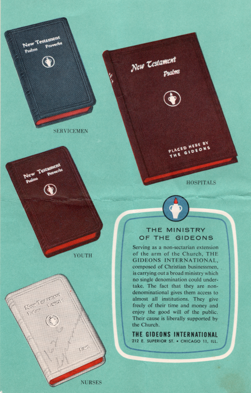 Back cover: more information about the Gideon ministry