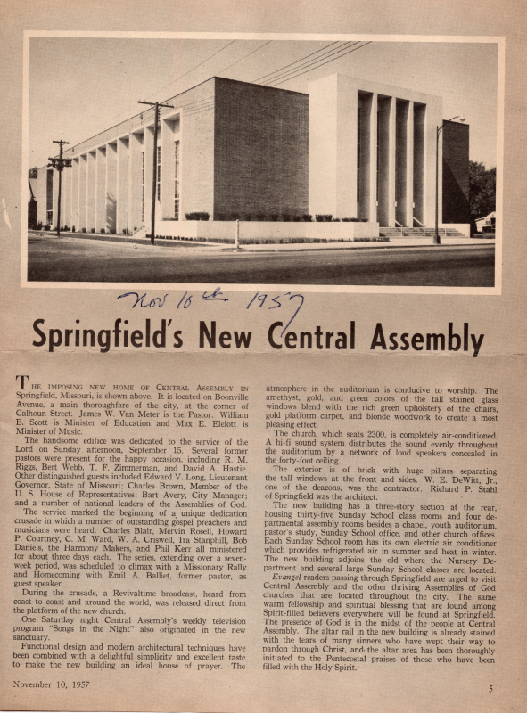 Article about Central Assembly in "The Pentecostal Evangel" Magazine