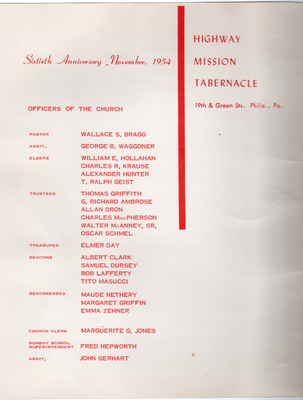 Page two: officers of the church, church address at 19th and Green streets