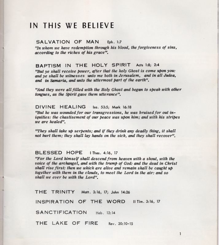 Page three: Church's "In This We Believe," citing verses