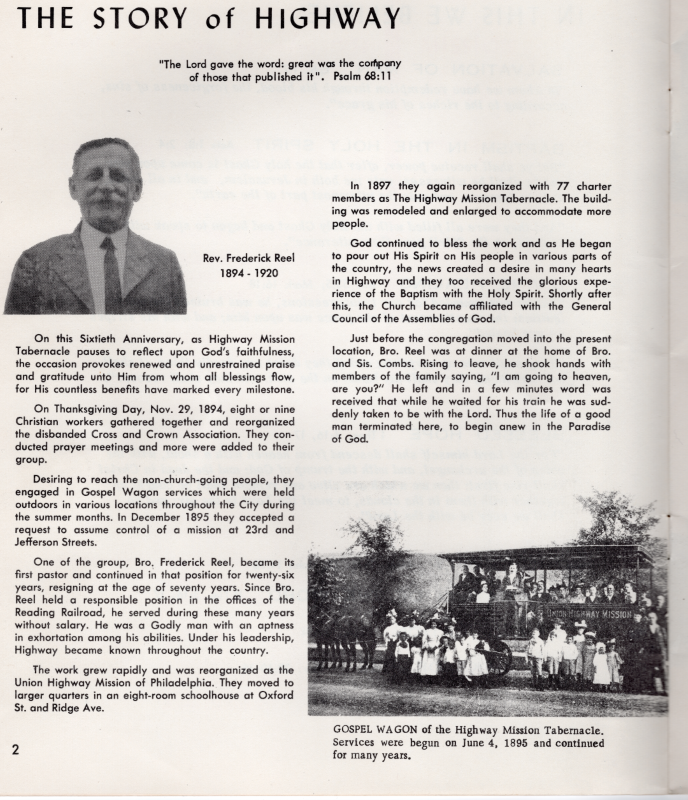 Page four: The History of Highway, Rev. Frederick Reel