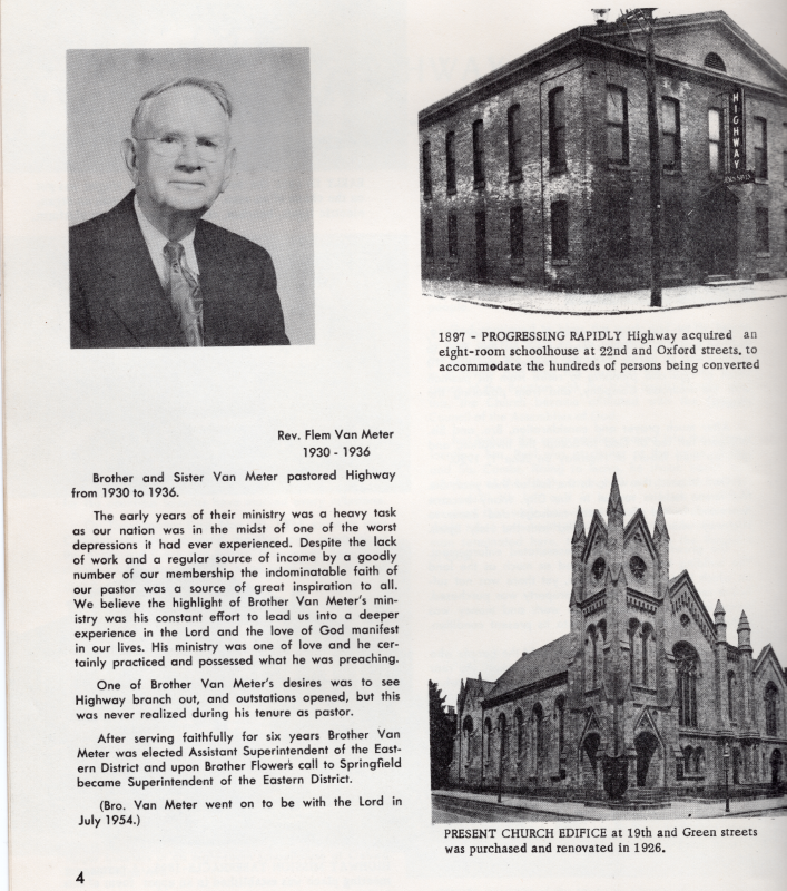 Page six: History of Highway, Rev. Flem Van Meter