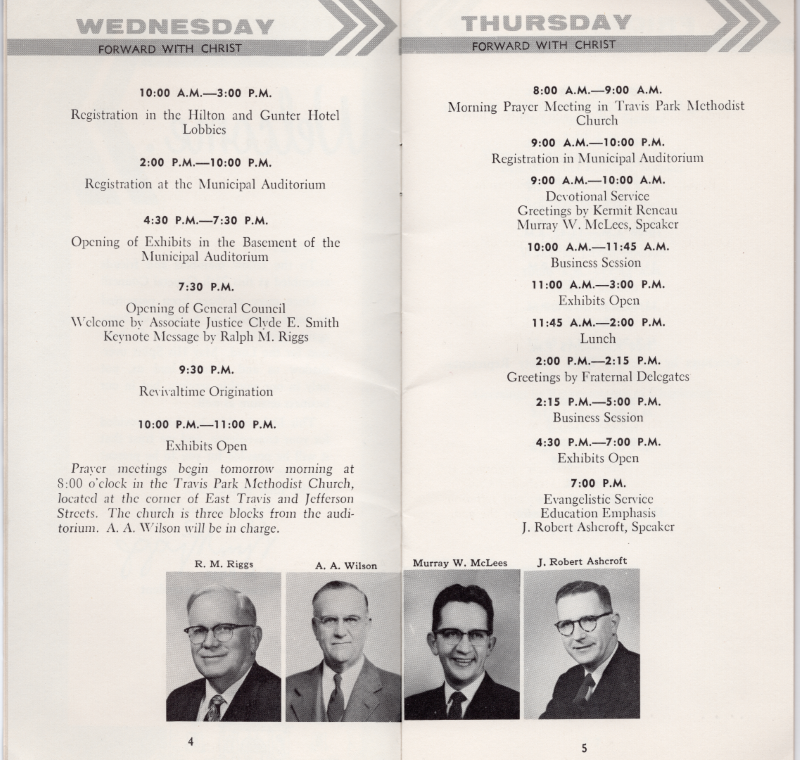 Page five: Wednesday schedule, Page six: Thursday schedule