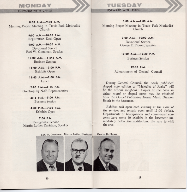 Page eleven: Monday schedule, Page twelve: Tuesday schedule