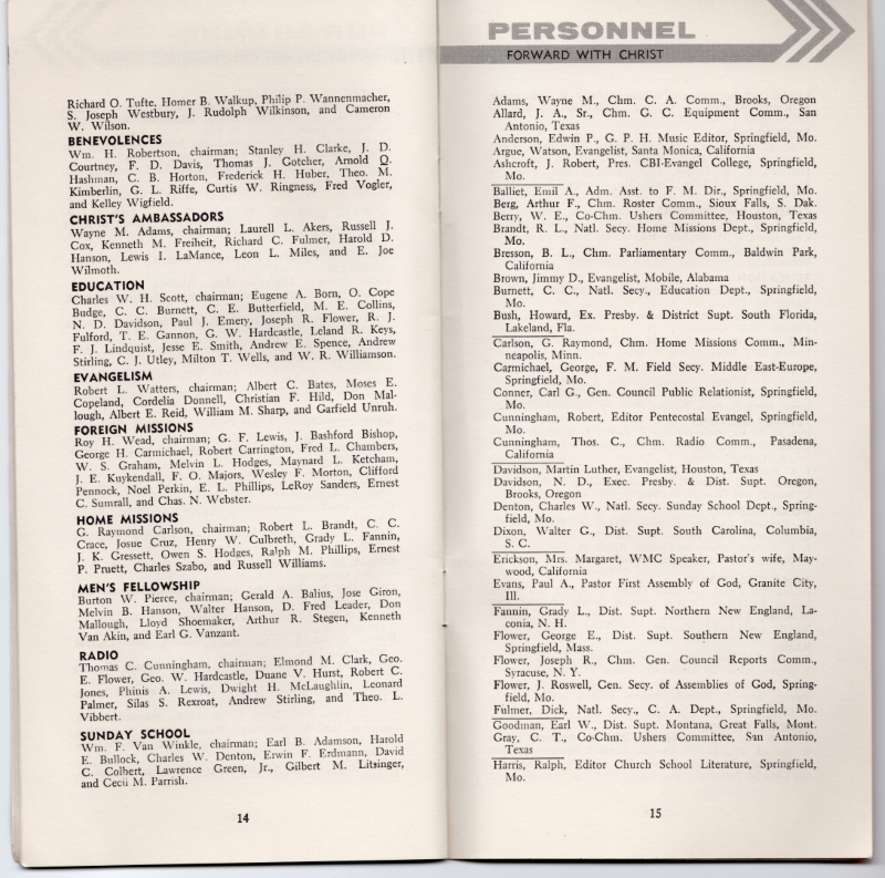 Page fifteen: committees continued, Page sixteen: personnel