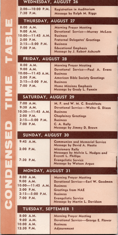 Back cover: compressed Wenesday-Tuesday schedule