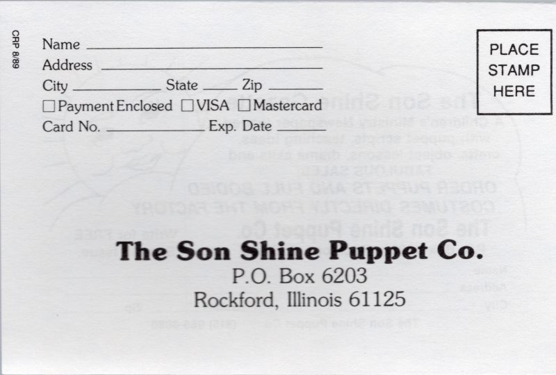 Company's order information, The Son Shine Puppet Co. in Rockford, IL