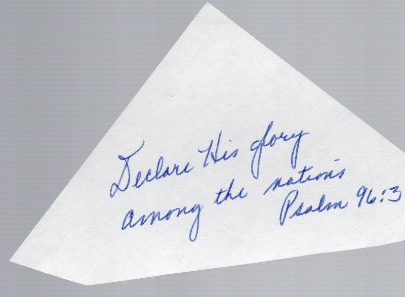 Mrs. Bogdan's note with Psalm 96:3