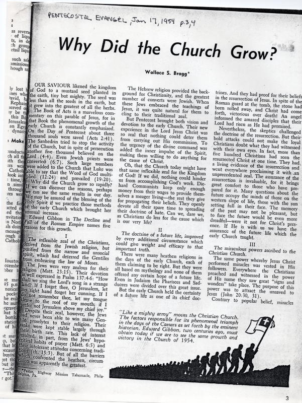 Copy of an article written by Rev. Bragg about how the church grew