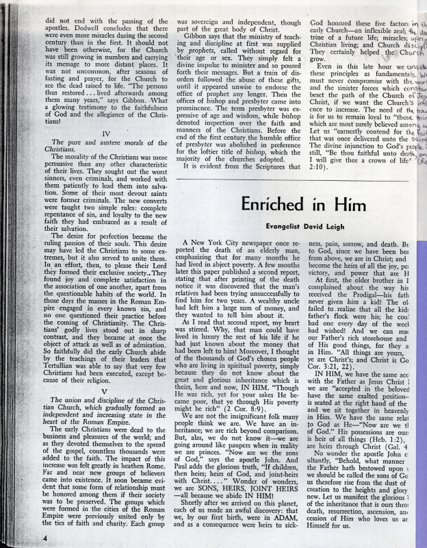 Copy of an article written by Rev. Bragg about how the church grew