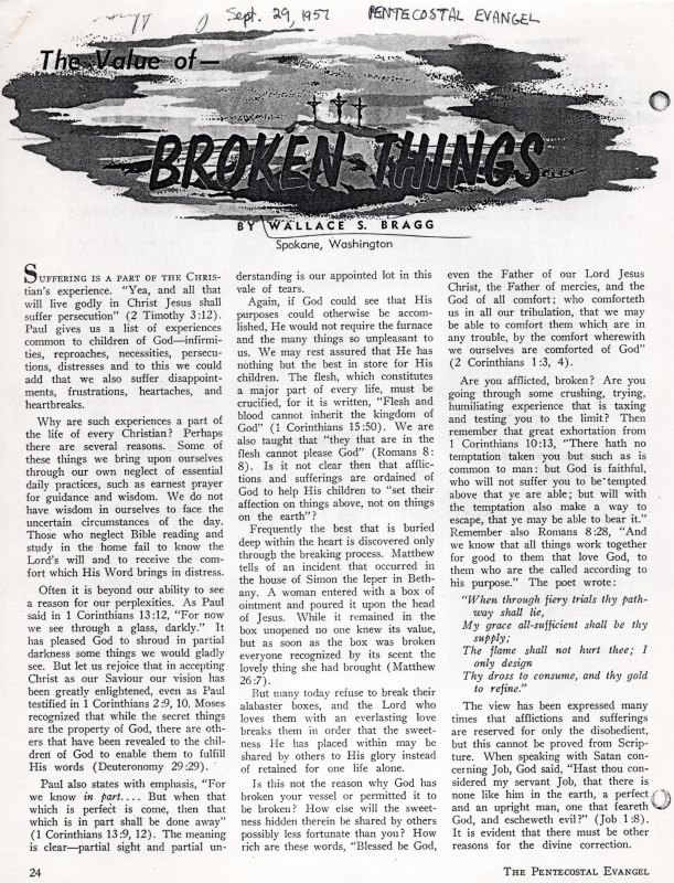 Copy of an article written by Reverend Bragg