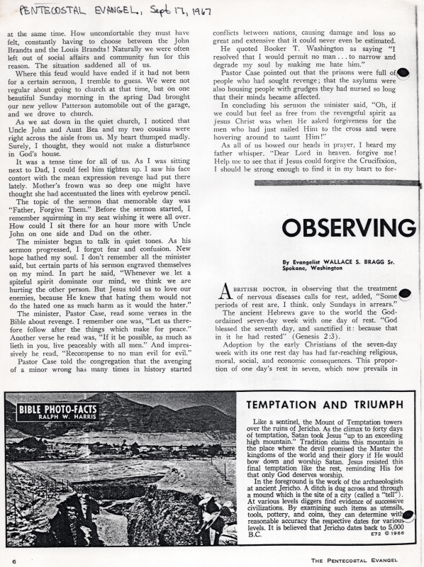 Copy of an article written by Reverend Bragg, "Observing the Lord's Day"
