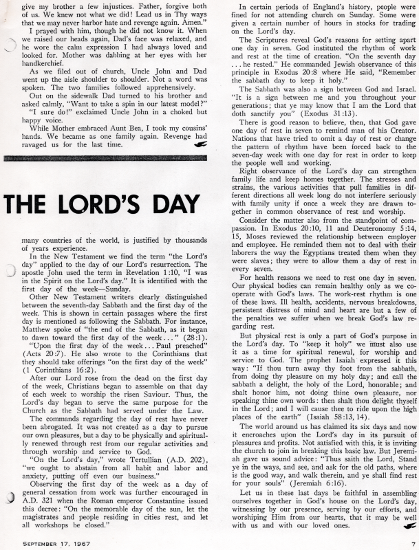 Copy of an article written by Reverend Bragg, "Observing the Lord's Day"