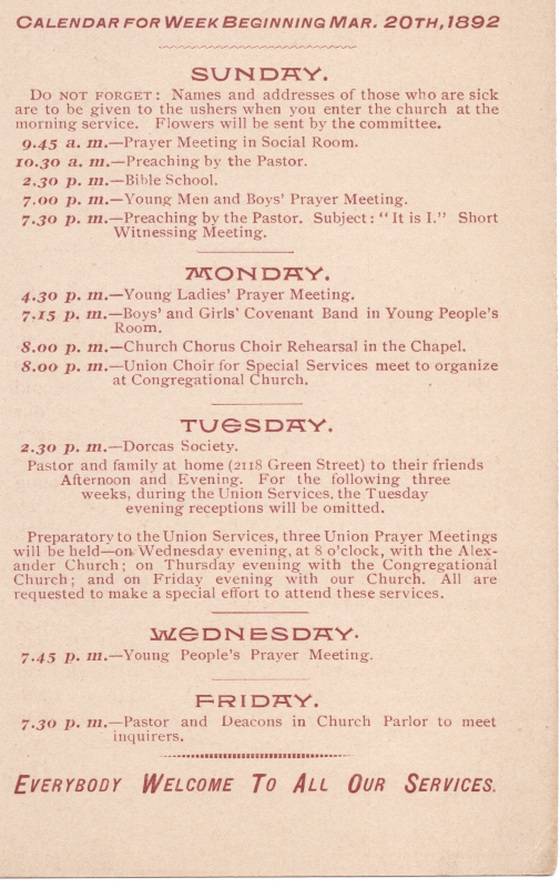 Fifth Baptist lists their union services times and dates
