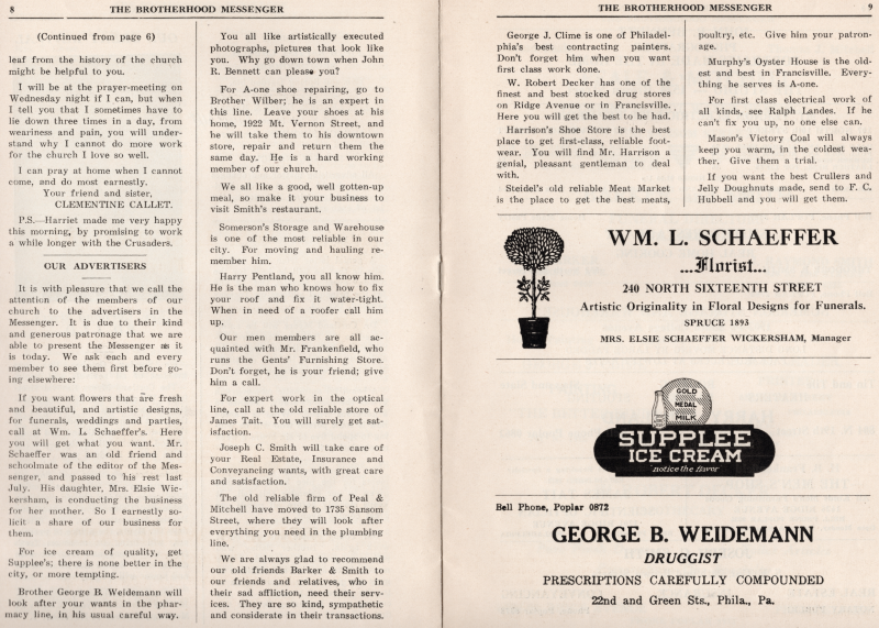 Continuation of the letter from Clementine Callet, messages from advertisers