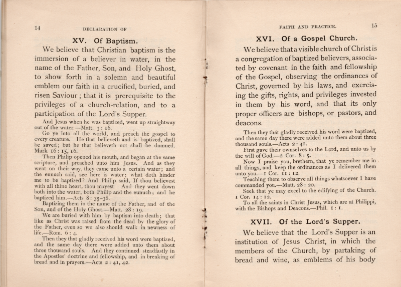 Declaration of Baptism, of a Gospel Church, of the Lord's Supper