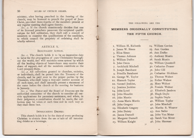 Rules of Church Order; Members  Originally Constituting the Fifth Church