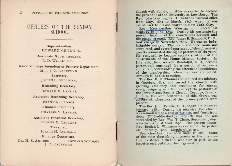 Officers of the Sunday School; Historical notice continued