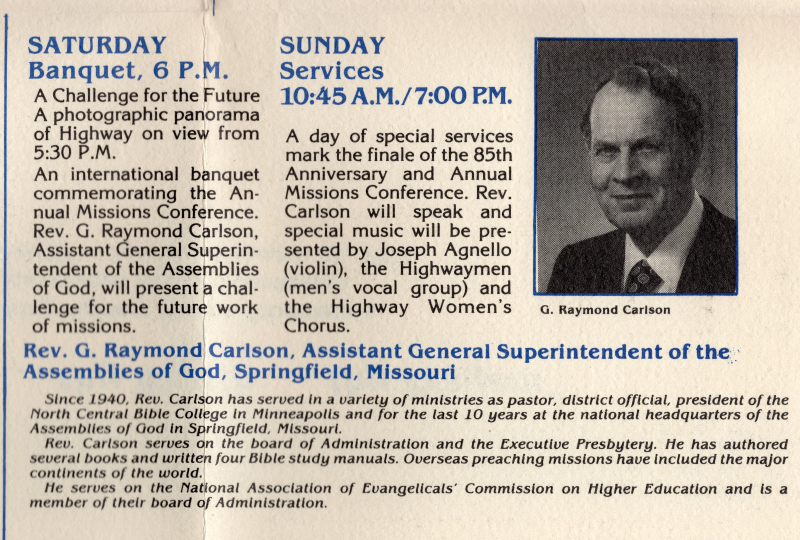 Saturday's Banquet, looking forward; Sunday's Service