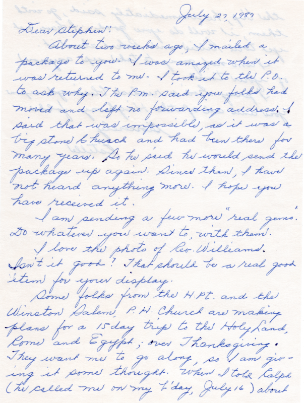 Letter with a photograph of Rev. Ernest Williams