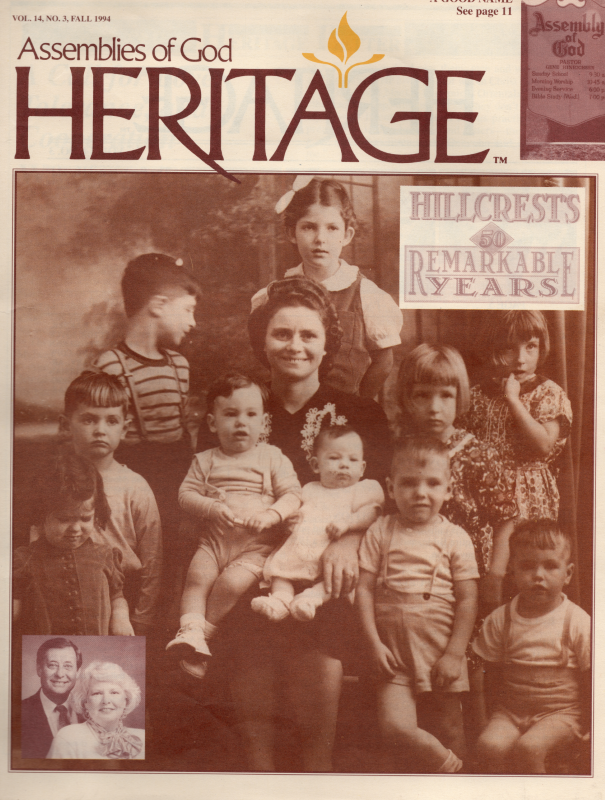 Assemblies of God Heritage cover page featuring a fifty year celebration of the Hillcrests