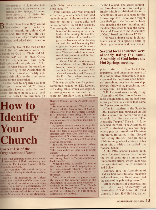 Article: "The Assemblies of God: 'A Good Name'"