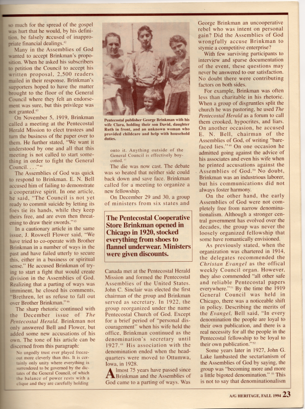 Article: "The Triumphs and Trials of a Pentecostal Publisher: George C. Brinkman"