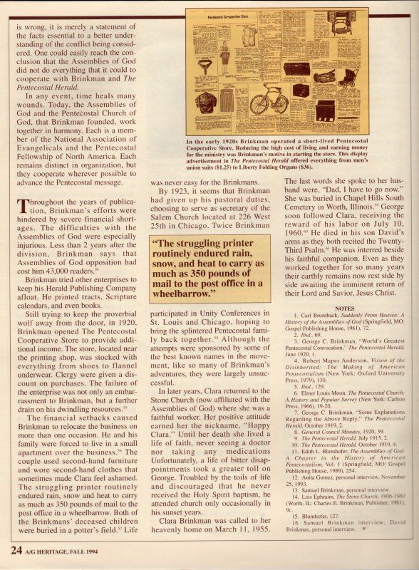 Article: "The Triumphs and Trials of a Pentecostal Publisher: George C. Brinkman"