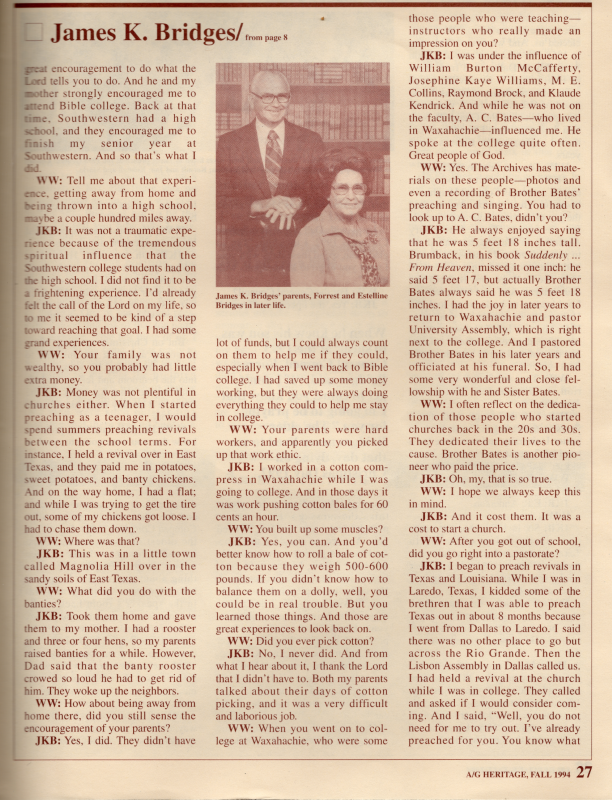 Article: "Reflecting on a Godly Heritage: The Important Roles Parents, Grandparents, and In-Laws Played in the Life of James K. Bridges"