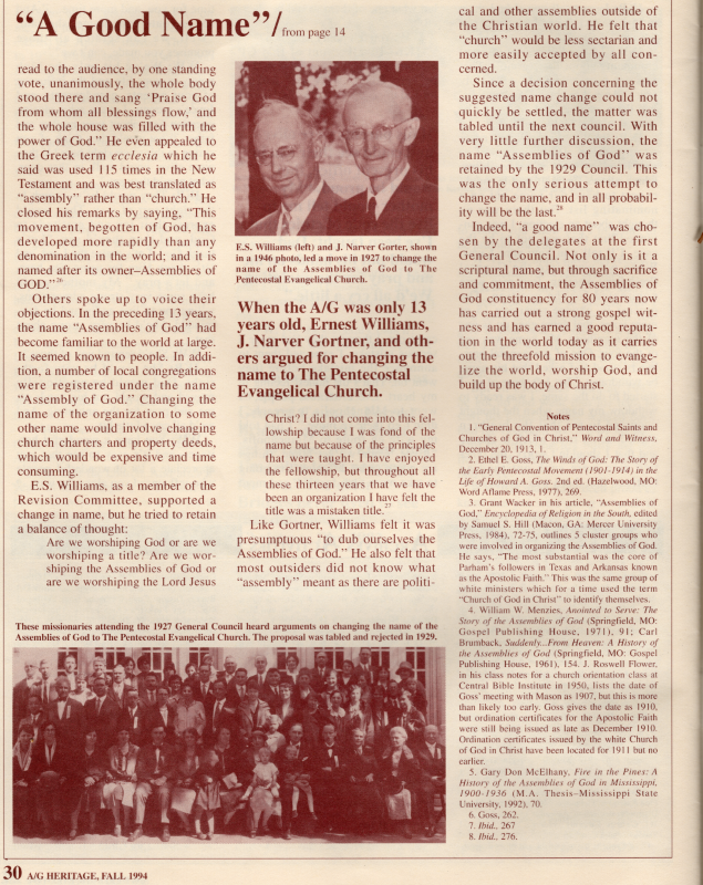 Article: "The Assemblies of God: 'A Good Name'"