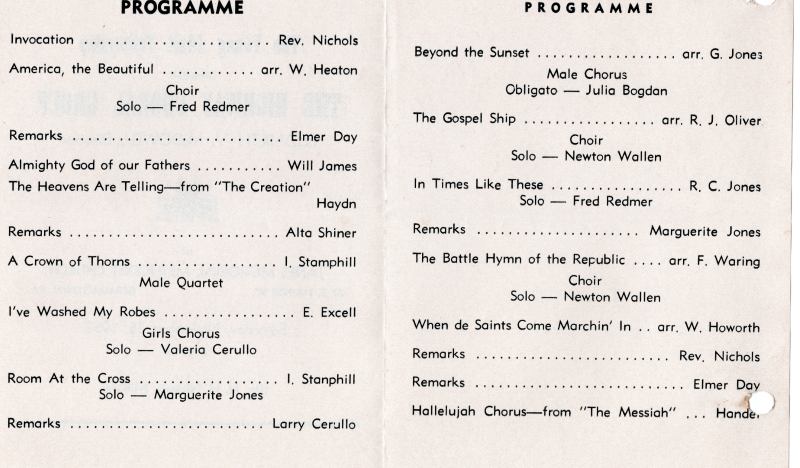 Program from Highway's Choir Performance from the Young Adult Fellowship at James Memorial Methodist Church in Germantown, PA 