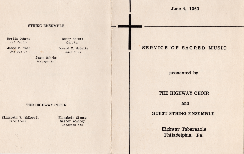 Program for the Service of Sacred Music with the Highway Choir and a guest string ensemble