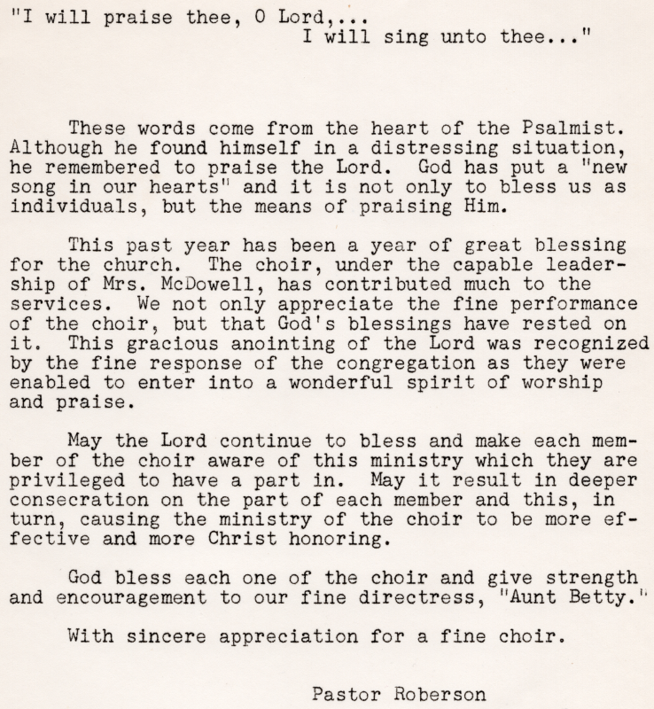Letter from Pastor Roberson