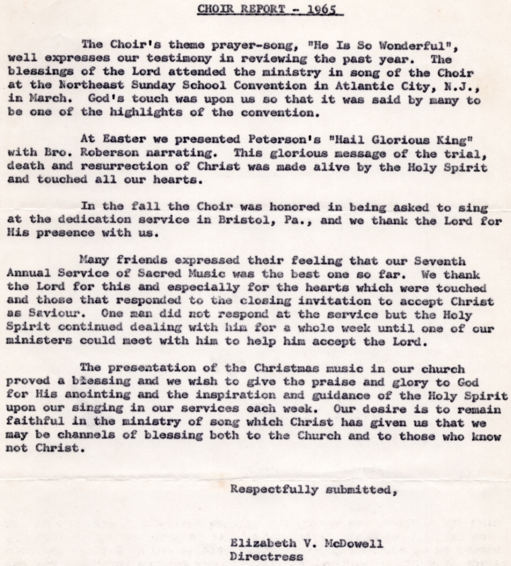 Summary of the choir's activity in 1965