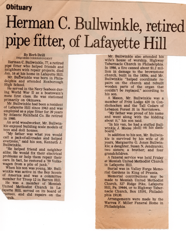 Obituary of Herman Bullwinkle