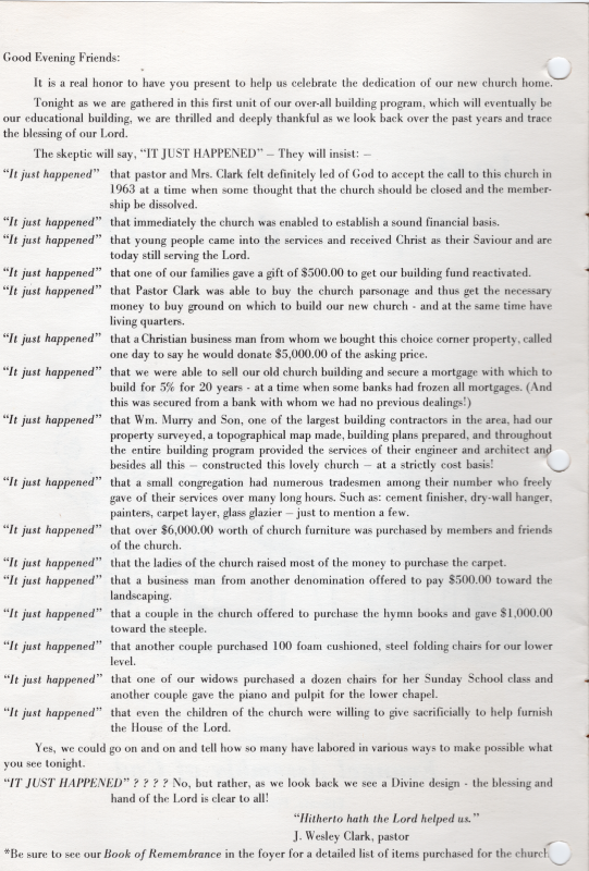 Welcome letter from Pastor J. Wesley Clark
