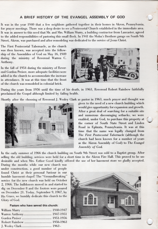 A brief history of Evangel Assembly of God